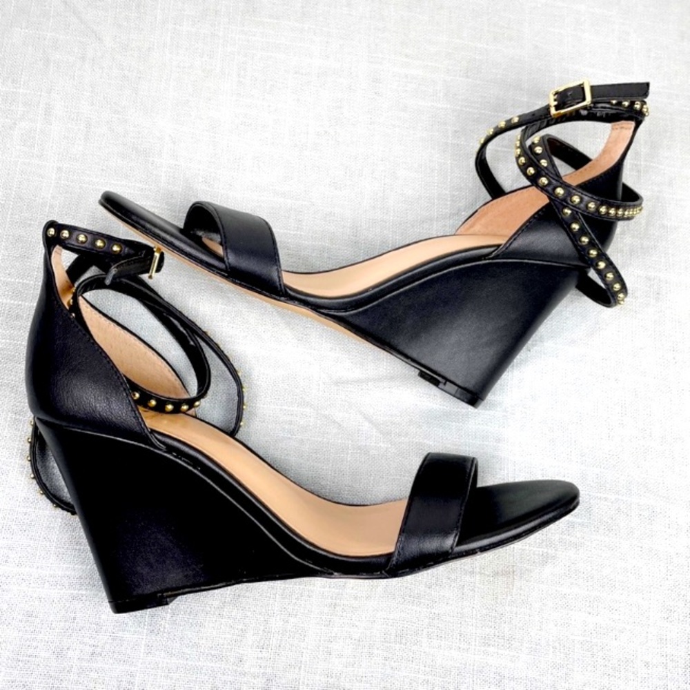 Ankle Strap Sandals Wedges Heels Embellished Studs - Picture 2 of 6